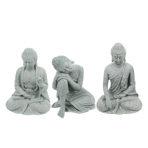 GARVALON 3 Stück Grüner Sandstein Zen Buddha Statue Stein Buddha Statue Buddha Buddha Statuen Zen Gartenstatuen Aquarium Dekoration Buddha Aquarium Kleine Buddha Figuren Grau von GARVALON