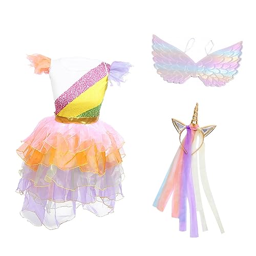 GARVALON 3St Einhorn-Prinzessin-Kleid-Performance-Kostüm Kinderkostüm Puffrock für Kinder bauschige Kleider halloween costume halloween kleidung Partyrock Feenrock Tuch Colorful von GARVALON