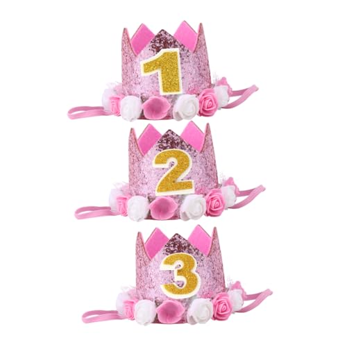 GARVALON 3St Kronenhüte neugeborenes prinzessin stirnband Kinderhüte -Geburtstagsmütze -Blumen-Stirnbänder Hüte für Kinder Geburtstagsparty-Kappe Partyhüte für die Babyparty Rosa von GARVALON