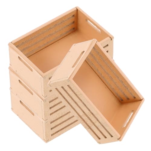 GARVALON 4 Stück Mini-aufbewahrungskorb Minikisten Mini-puppenhauszubehör Mini-puppenhauskiste Puppenhaus-miniaturkisten Mini-holzkisten Puppenhauskisten Mini Holzkorb Hölzern Beige von GARVALON