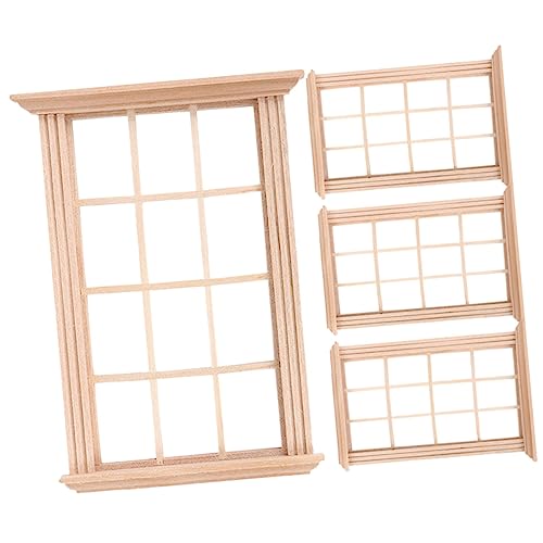 GARVALON 4er Set Miniatur Fenster Modelle Für Puppenhäuser Holzfenster Dekoration Für Miniaturmöbel Und Puppenzubehör Ideal Für 1/12 Maßstab Puppenhausgestaltung von GARVALON