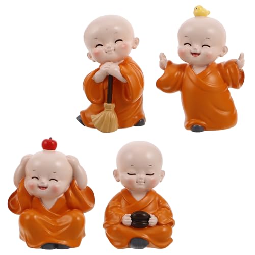 GARVALON 4-teiliges Set mit Mini-mönchsfiguren Auto-Dekoration Wohndekor Im Chinesischen Stil Süßer Mönch Zur Raumdekoration Kleiner Mönch Wohnaccessoire Siehe Buddha-Statue von GARVALON