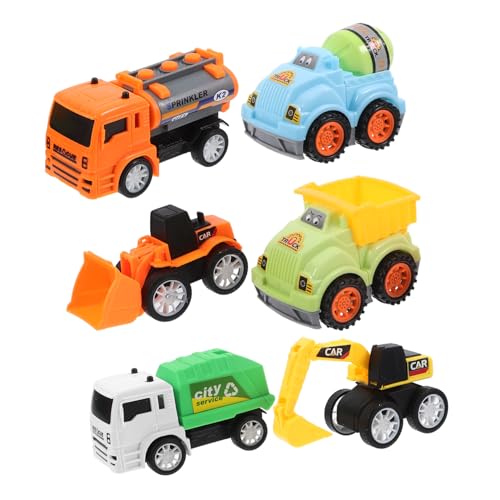 GARVALON 6 Stück Kinder Rückzugskraft Mini LKW Spielzeug Rühr Fahrzeug Set Robuste Baufahrzeuge Lernspielzeug Für Jungen Und Mädchen Ab 3 Jahren von GARVALON