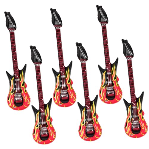 GARVALON 6st Aufblasbare Gitarre Kindergitarre Gitarren-bass-Spielzeug Instrument Gefälschte Gitarre Künstliche Gitarre Aufblasbare Trommel Aufblasbare Spielzeuge Karnevalsspielset PVC von GARVALON