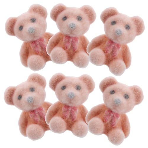 GARVALON 6st Mini-bärpuppe Minibär Für Hochzeitsdekorationen Mini-flockbären Miniatur-kuscheltiere Babyparty-Souvenirs Valentinstag-Mini-bär- Winzige Figuren Light Brown Beflockung von GARVALON