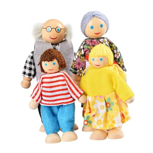 GARVALON 7 Teiliges Puppenfamilie Holzspielset Kinderfiguren Mini Spielzeug Für Kinder Ab 3 Jahren Puppenhaus Zubehör von GARVALON