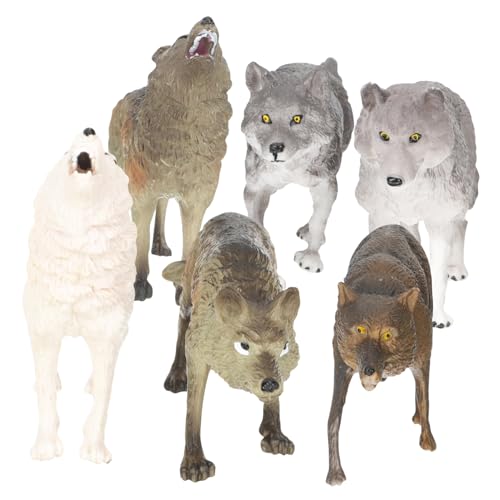 GARVALON 7 Teiliges Winter Wolfsrudel Modell Realistisches Polarwolf Kinderspielset Wolf Spielzeugfiguren Polarwolf Modell Polarwolf Sammelfigur Kleine Tierfigur Spielzeug von GARVALON