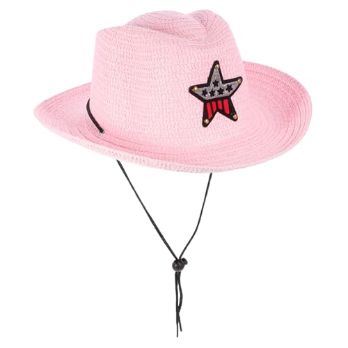 GARVALON Cowboyhut Für Kinder Sonnenhut Am Strand Kappen 1. Geburtstagsmütze Hüte Strandhut Hut Mit Breiter Krempe Dekorativer Hut Sommermützen Für Mädchen Dekorationsparty Stroh Rosa von GARVALON