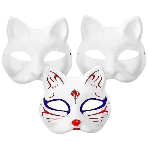 GARVALON Leere Katzenmasken Diy Katzen Unbemalt Zum Handbemalen Für Kindergarten Halloween Maskerade Cosplay Zubehör Kreative Bastelmasken Weiße Papiermasken von GARVALON