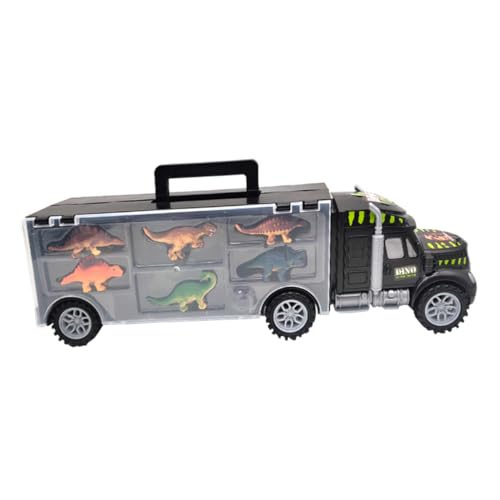 GARVALON Dinosaurier Spielzeug Transporter Anhängerspielzeug Spielzeugräder und -achsen Dinosaurierfiguren kinderspielzeug hühner Spielzeug Dinosaurier-Trailer Dinosaurier-LKW Black von GARVALON