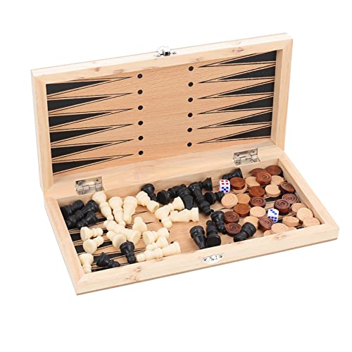 GARVALON Faltbares Holzschachspiel 3 in 1 Lernspielzeug Für Kinder Schachbrett Magnetisch Tragbar Backgammon Familienspiel Für Party Aktivitäten von GARVALON