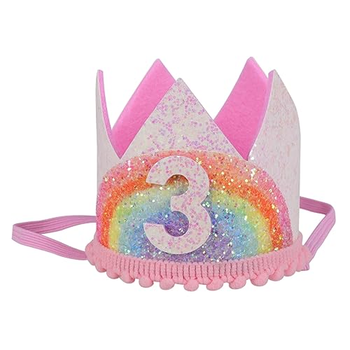 GARVALON Geburtstagskrone Stirnband Regenbogen Crown Headdress Für Kindergeburtstag üßes Fotorequisit Mit Spitze 3 Stile Und Regenbogenfarben von GARVALON