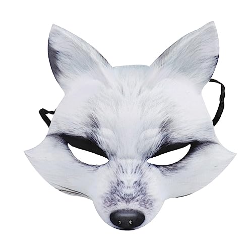 GARVALON EVA Halbgesichtsmaske Fuchs Für Halloween Und Karneval Cosplay Kostümzubehör Für Maskenball Und Fasching Weiße Tiermaske Für Damen Und Herren von GARVALON