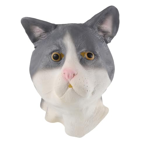 GARVALON Halloween-, Katzenkopfmaske, Gummi, Tier-cosplay-, Vollkopfmaske, Halloween-katzenkopfbedeckung, Kopfschmuck, Kostümzubehör von GARVALON