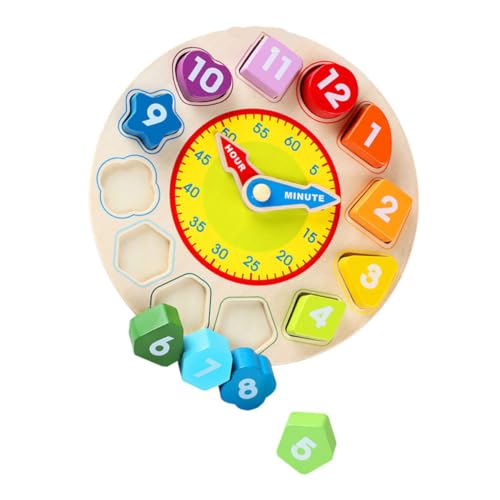 GARVALON Holzuhr-Spielzeug Für Kinder Pädagogische Geometrische Blöcke Zahlenbausteine 1 Stück Kinderuhr-Puzzle-Form-lernspielzeug-Set von GARVALON