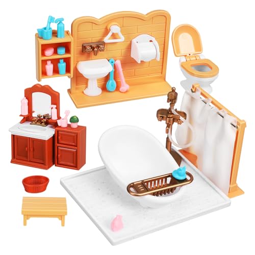 GARVALON Puppenmöbel Puppenhaus Spielzeug Set 1 Set Mini Badezimmer Öbel Set Miniatur Badezimmer Für Puppenhaus Tiny Badezimmer Accessoires Für Puppen Und Badezimmer Ausstattung von GARVALON