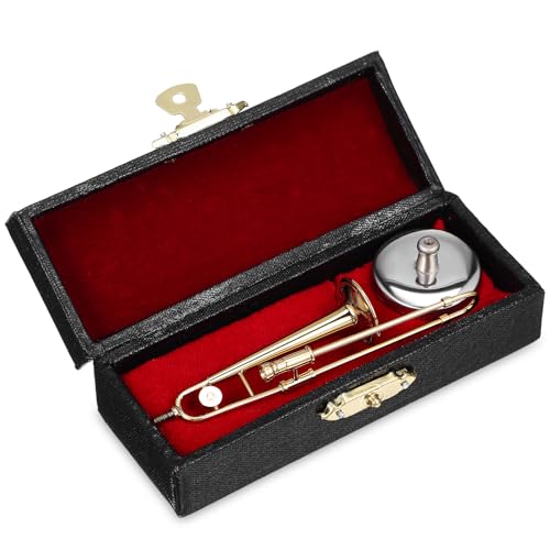 GARVALON Mini Posaune Modell Mini Hausdekoration Puppenhaus Zubehör Mini Posaune Figur Mini Instrument Spielzeug Instrumentenornamente Kupfer Miniatur Posaune Musikinstrumente von GARVALON