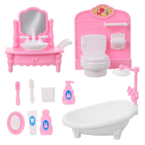 GARVALON Puppen Badewanne Badezimmermöbel Set Für Puppenhaus Detaillierte Badewanne Toilette Und Für Kreative Spielwelten Ideal Für Dekoration Und Puppenhaus Szenen von GARVALON