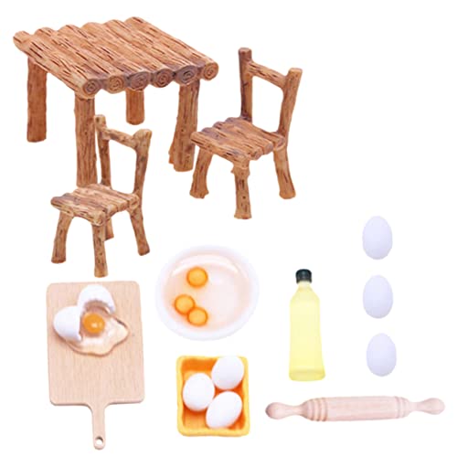 GARVALON Miniatur öbelset Für Puppenhaus 1 Set Mit Holzstuhl Nudelholz Und Olivenö Sowie Eier Modellen Dekorationszubehör Für Miniatur Küchen Puppenhäusern von GARVALON