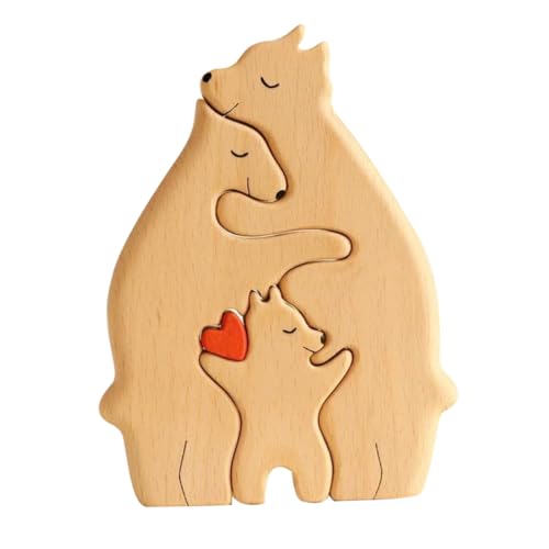 GARVALON Puzzle Und Kind Bär Holz Bärenskulptur Innenholz Bärenstatue Bärenpuzzle Dekoration Desktop Dekor Bärenpuzzle Figur Holzbärenpuzzle Niedliche Bärenskulptur Bärendekor von GARVALON