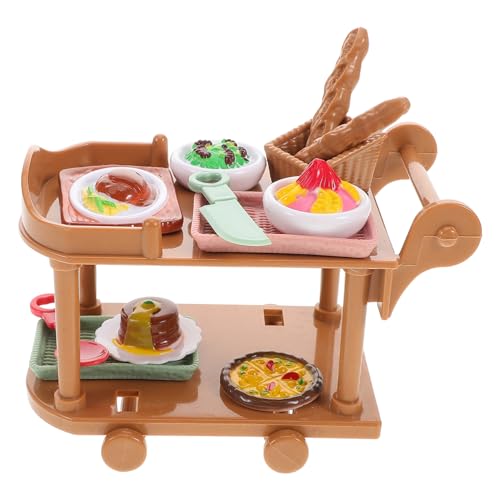 GARVALON Simulierter Speisewagen Spielzeug Puppenhaus Pizza Rollenspiel Küchenspielzeug Puppenhaus Fast Food Puppenhaus Küchenwagen Mini Trolley Modell Mini Esswagen von GARVALON