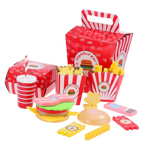 GARVALON Holzspielzeug Set Für Küchenrollenspiel Mit Hamburger Pommes Und Kochutensilien Simuliertes Fast Food Kochspielzeug Für Kreatives Perfekt Für Rollenspiele Und Kinderküchen von GARVALON