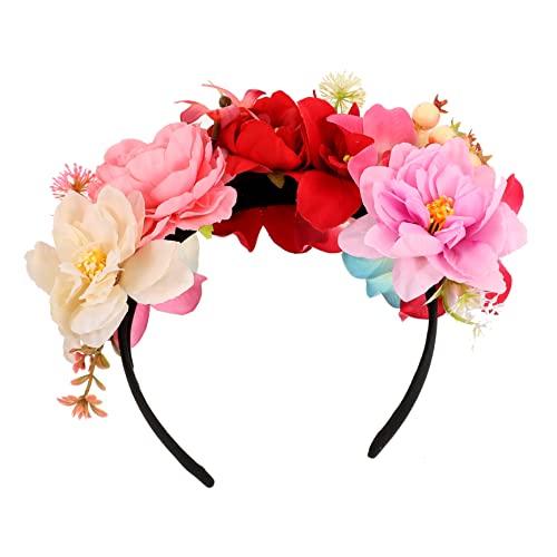 GARVALON Stirnband aus künstlichen Blumen Blumengirlanden-Stirnband Haarschmuck für Mädchen Fiesta Kostüm wedding hair accessories hochzeits haarschmuck Haarkranz Blumenkranz Krone Stoff von GARVALON