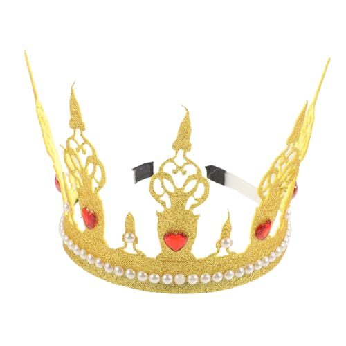 GARVALON Stoff Stirnband Stoff Tiara Krone Perlen Glitzer Krone Stirnbänder Geburtstagskrone Für Kinder Strasssteine Golden von GARVALON