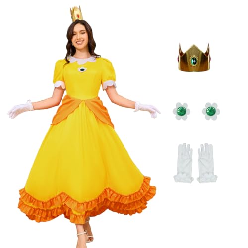 GAUWEAN Prinzessin Pfirsich-Kostüm, Erwachsene, Pfirsichkleid, Superbrüder, Prinzessin, Gänseblümchen, Rosalina-Kostüm, Halloween-Verkleidung, für Damen, Größe XS von GAUWEAN