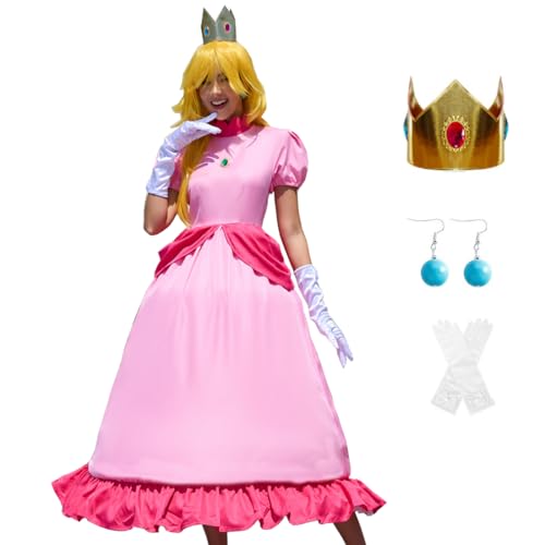 GAUWEAN Prinzessin Pfirsich Kostüm, Erwachsene Pfirsichkleid Super Brüder Prinzessin Gänseblümchen Rosalina Kostüm Halloween Verkleidung für Frauen 2XL von GAUWEAN