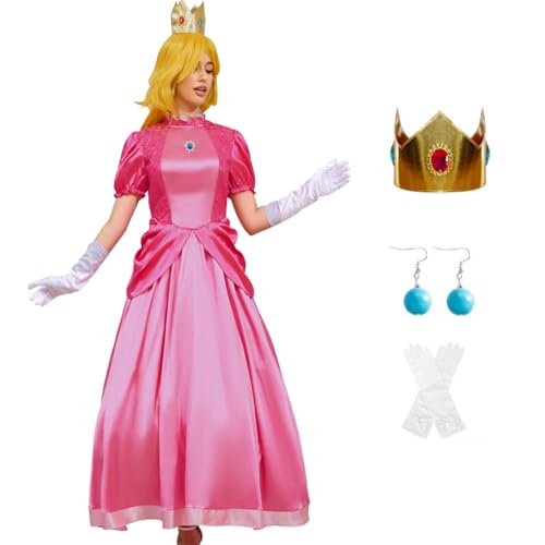 GAUWEAN Prinzessin Pfirsich Kostüm, Erwachsene Pfirsichkleid Super Brüder Prinzessin Gänseblümchen Rosalina Kostüm Halloween Verkleidung für Frauen L von GAUWEAN