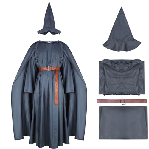 Gandalf Kostüm Zauberer Umhang Robe mit Hut Komplettes Set Halloween Cosplay Kostüm Grau Erwachsene 3XL von GAUWEAN