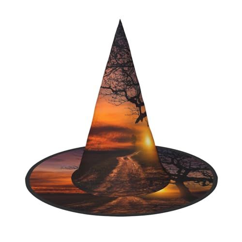 GBCDEDSL Baum bei goldenem Sonnenuntergang Unisex Halloween Weihnachten Ball Geburtstagsfeier Karneval Polyester Vollhut Hexenhut Faltbarer Leichter Hut von GBCDEDSL