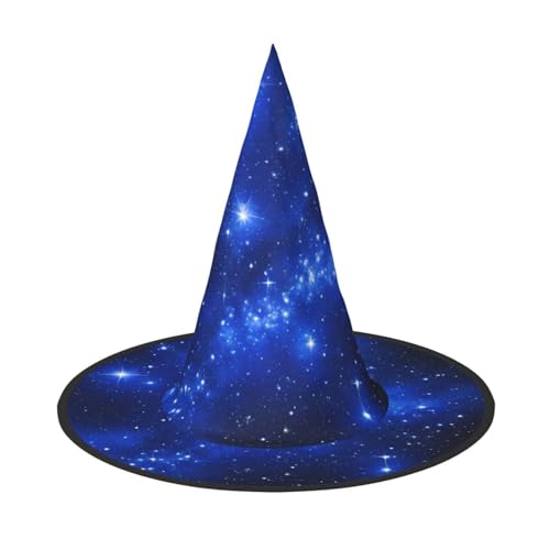 GBCDEDSL Blau Leuchtende Sterne Unisex Halloween Weihnachten Ball Geburtstag Party Karneval Polyester Vollhut Hexenhut Faltbarer Leichter Hut von GBCDEDSL