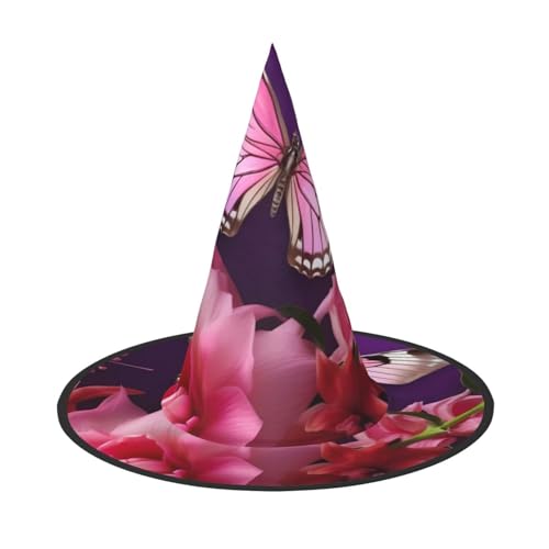 GBCDEDSL Blume und Schmetterling Unisex Halloween Weihnachten Ball Geburtstag Party Karneval Polyester Vollhut Hexenhut Faltbar Leicht Hut von GBCDEDSL