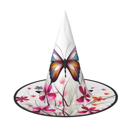 GBCDEDSL Floral Butterfly Unisex Halloween Weihnachten Ball Geburtstag Party Karneval Polyester Vollhut Hexenhut Faltbar Leicht Hut von GBCDEDSL