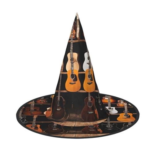 GBCDEDSL Gitarre Bass Musik Musikinstrumente Unisex Halloween Weihnachten Ball Geburtstag Party Karneval Polyester Vollhut Hexenhut Faltbar Leicht Hut von GBCDEDSL