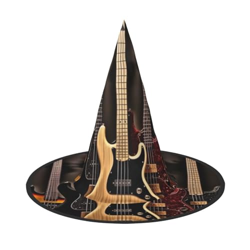 GBCDEDSL Gitarre Bass Musik Musikinstrumente Unisex Halloween Weihnachten Ball Geburtstag Party Karneval Polyester Vollhut Hexenhut Faltbar Leicht Hut von GBCDEDSL