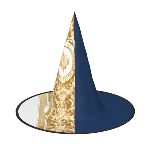 GBCDEDSL Gold Blau Weiß Unisex Halloween Weihnachten Ball Geburtstag Party Karneval Polyester Vollhut Hexenhut Faltbar Leicht Hut von GBCDEDSL