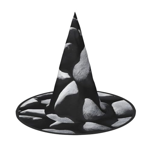 GBCDEDSL Many Black Pebbles Unisex Halloween Christmas Ball Birthday Party Carnival Polyester Full Hat Hexenhut Foldable Lightweight Hat von GBCDEDSL