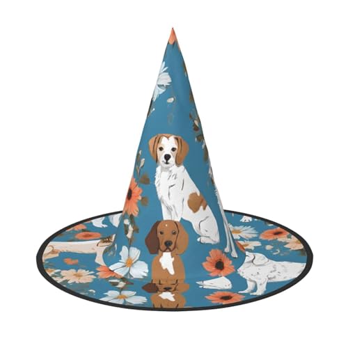 GBCDEDSL Süßer Basset Hound Florals Unisex Halloween Weihnachten Ball Geburtstag Party Karneval Polyester Vollhut Hexenhut Faltbarer Leichter Hut von GBCDEDSL