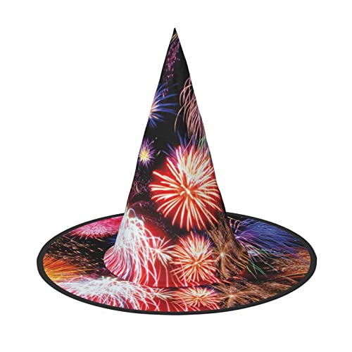 GBCDEDSL Wunderschönes Feuerwerk Unisex Halloween Weihnachten Ball Geburtstag Party Karneval Polyester Vollhut Hexenhut Faltbarer Leichter Hut von GBCDEDSL