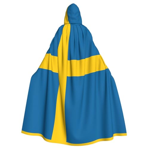 GBCVXZ Kapuzenumhang mit schwedischer Flagge, bequemer und elastischer Umhang, Volldruck-Design, perfekt für Halloween-Kostüme und Cosplay-Partys von GBCVXZ