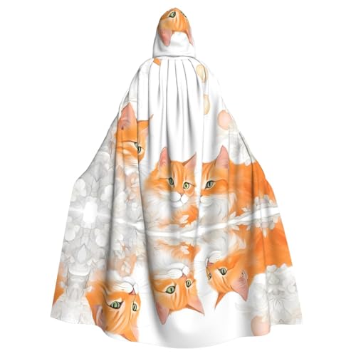 GBCVXZ Umhang mit Kapuze in Orange mit Katzen, bequemer und elastischer Umhang, Volldruck-Design, perfekt für Halloween-Kostüme und Cosplay-Partys von GBCVXZ