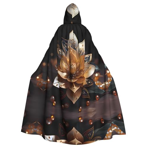 GBCVXZ Weißer zarter Lotusblumen-Umhang mit Kapuze, bequemer und elastischer Umhang, Volldruck-Design, perfekt für Halloween-Kostüme und Cosplay-Partys von GBCVXZ