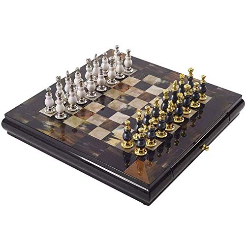 Schach Massivholz Schach Schachsets für Erwachsene Arbeitsplatte Schachbrett mit 2 Schubladen Schachfiguren Heimdekoration von GBEFUYRDIAHGIUEHH