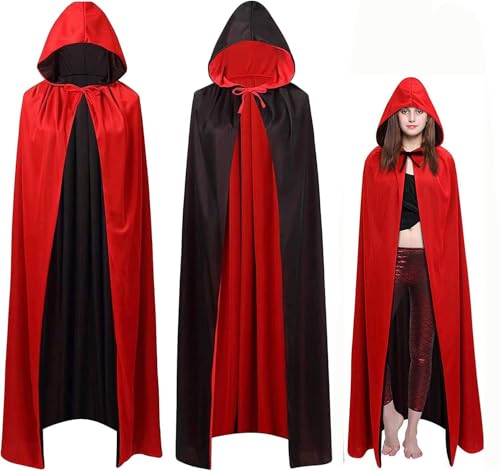 GCSOMLE Vampir Umhang, Umhang Schwarz Rot Cape Umhang Halloween Umhänge Mittelalter Vampir Kostüm Erwachsene Kinder Herren Damen (140CM) von GCSOMLE