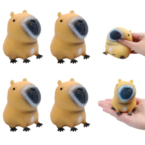 GD HUA 4 Stück Anti Stress Spielzeug, Kugelfisch Anti Stress Stressbälle, Soft Capybara Toys Squeeze Ball, Squishy Squeeze Toys, Niedliches Capybara Toy für Erwachsene und Kinder von GD HUA