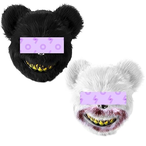 2 Stück Halloween Maske Horror Bärenmaske, Grusel Maske für Erwachsene Kinder, Lustige Maske für Halloween Kostüm Karnevalsparty Cosplay Maskerade, Blutige Bären Maske (Schwarz und Weiß) von GDFJBG