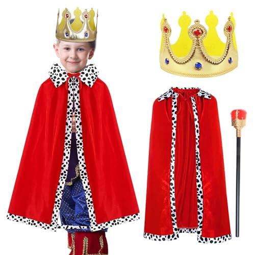 GDFJBG König Kostüm Kinder, Königsmantel Königinsmantel Samtmantel Kostüm, Samt Königsumhang Krone, Krone König Königin, für Junge Mädchen Karneval Halloween Fasching Party, 80cm（S） von GDFJBG